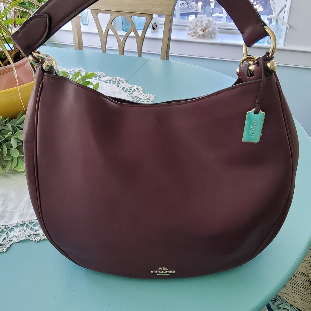 Coach Hobo Bag In Deep Burgundy With Teal Tag